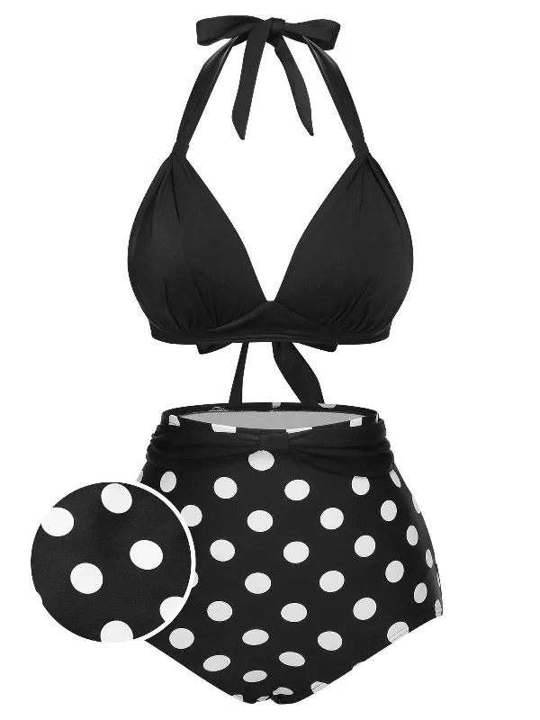 Trend Alert 1950s Halter Contrast Polka Dots Swimsuit