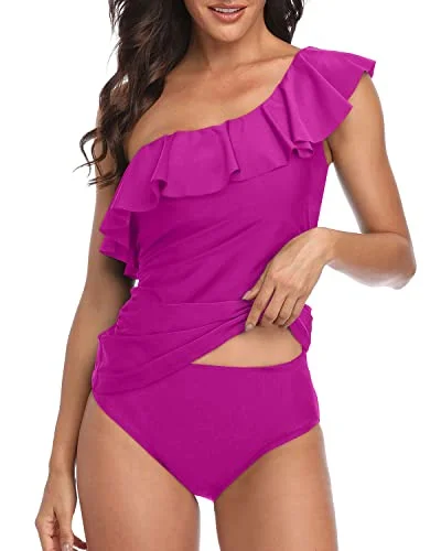 Sustainable Fashion Extravaganza One Shoulder Tankini Tummy Control Bathing Suits For Women-Hot Pink