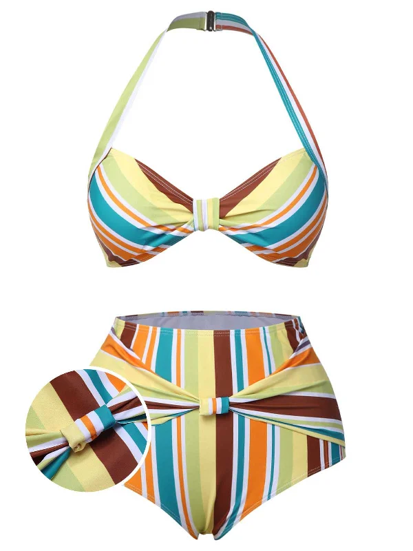 Fashion For Every Occasion 1930s Halter Contrast Stripes Swimsuit