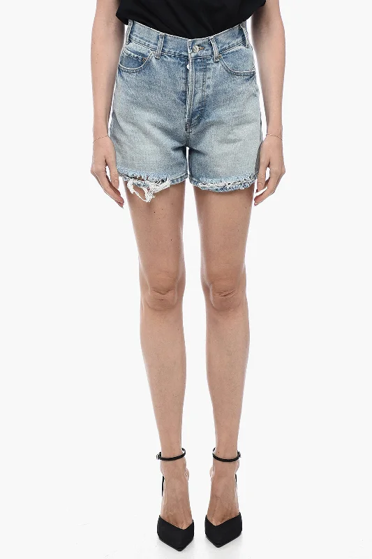 Style Your Wardrobe We11done Denim Shorts with Frayed Hem