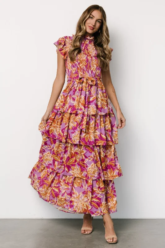 Seize Bargains Mya Smocked Maxi Dress | Orchid + Gold Print