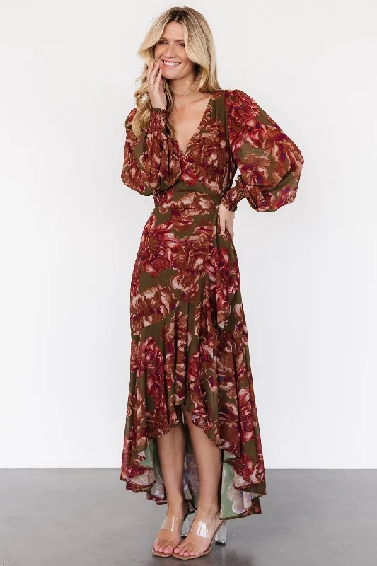 Budget Friendly Maryana Ruffle Dress | Olive Floral