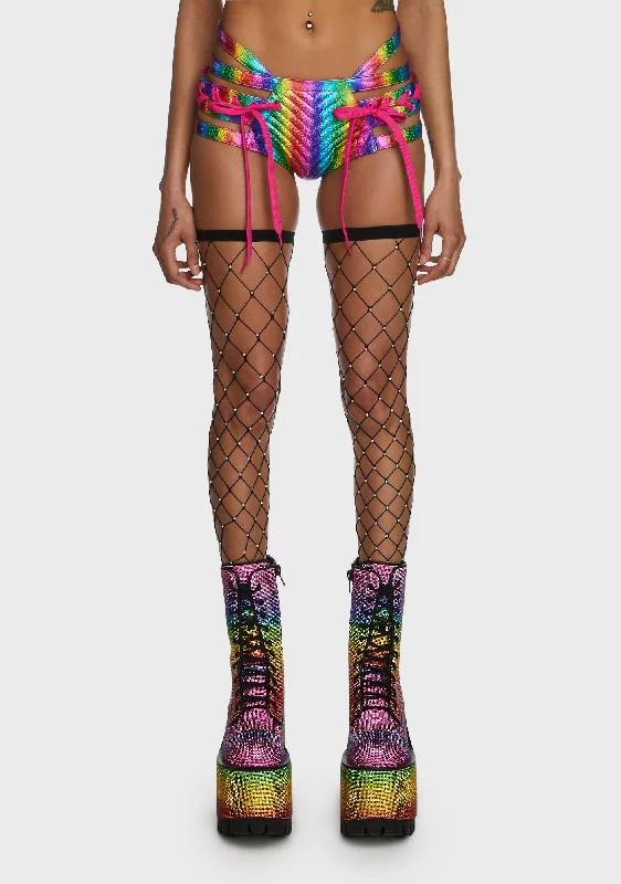 Huge Markdowns Rude Awakening Lace-Up Shorts - Rainbow Glitter