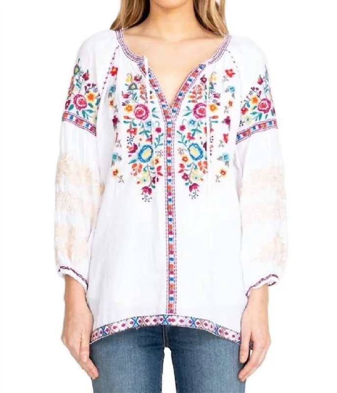 Chic Wardrobe Allegra Peasant Blouse In White