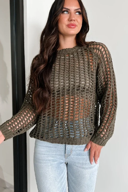 Trendy Fashion Sale Castillo Hollow Knit Sweater Top (Olive)