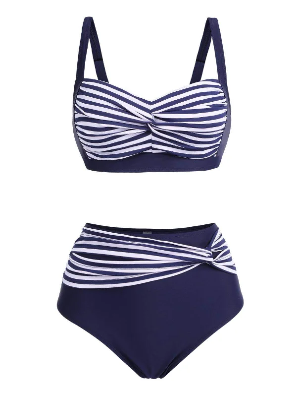 New Styles Just In 1950s Stripe Twisted Patchwork Strap Swimsuit