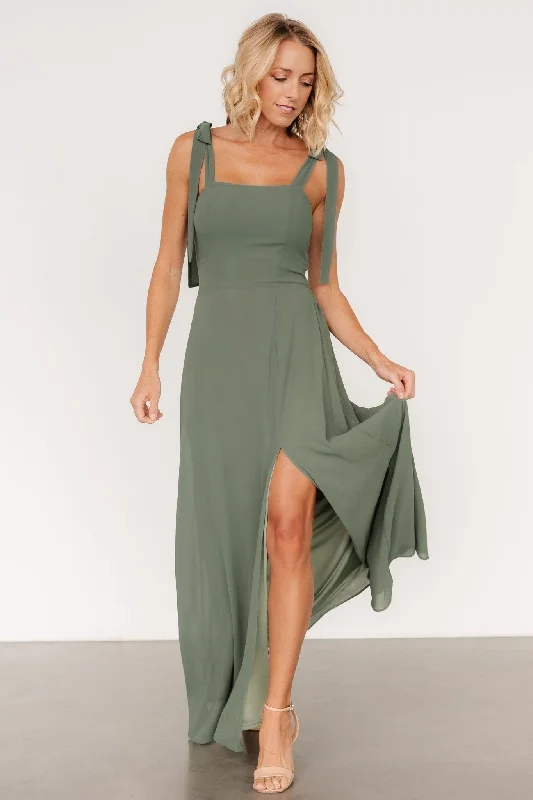 Flash Sale Necia Tie Shoulder Maxi Dress | Dark Sage