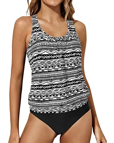 Stylish Savings Loose Fit Modest Swimwear Bathing Suits High Waisted Bottom-Black Tribal