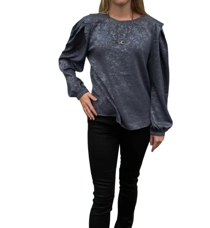 Chic Trends Unveiled Jacquard Blouse With Fold Detail In Dusty Teal