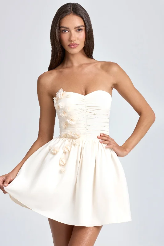 Versatile Outfits Bandeau Floral-Appliqué Corset Mini Dress in Ivory