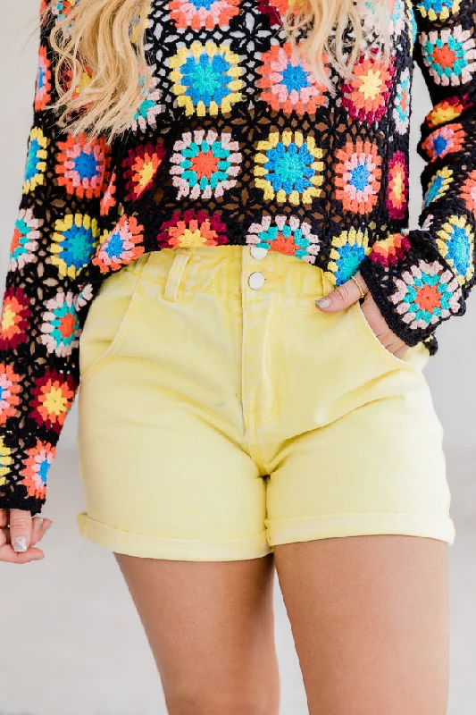 Fashion Deal Just What You Need Yellow Paperbag Waist Acid Wash Shorts FINAL SALE