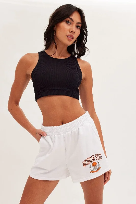 Ride The Style Wave White Track Shorts Michigan State Graphic High Waist