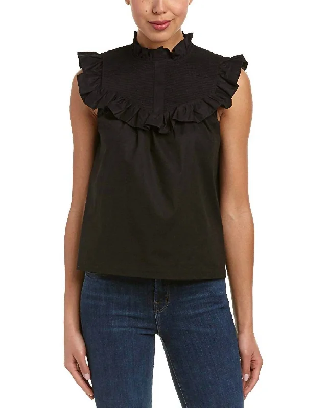 Flash Sales Hera Ruffle Trimmed Sleeveless Cotton Voile Blouse in Black