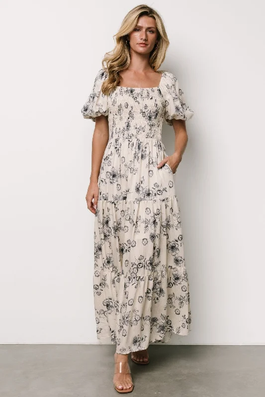 Hot Sale Susanna Smocked Maxi Dress | Ivory + Blue Floral