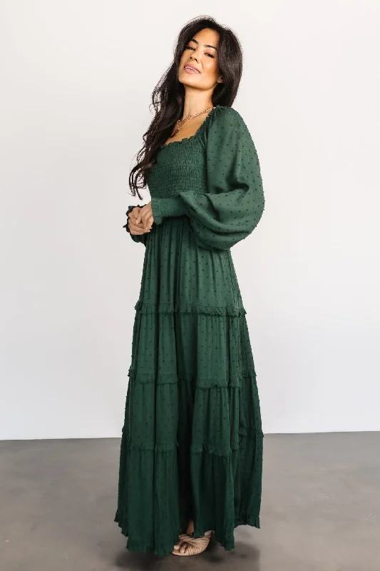 Huge Savings On Parisian Styles Amanda Smocked Dotted Maxi Dress | Evergreen