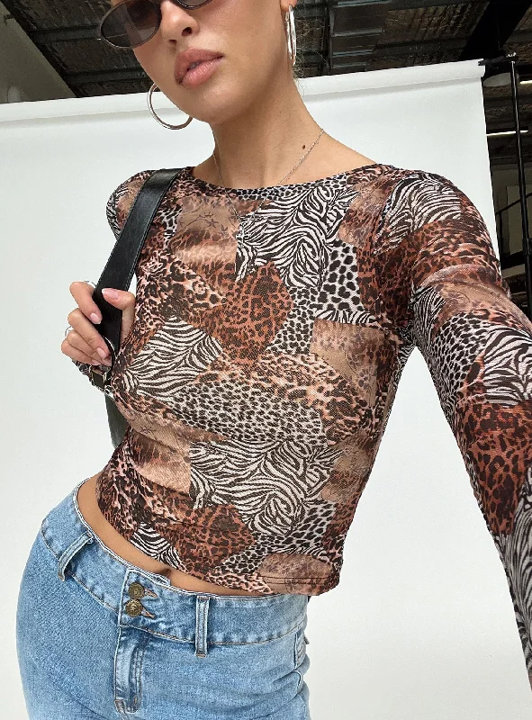 Day-To-Night Styles Tied In Long Sleeved Top Leopard