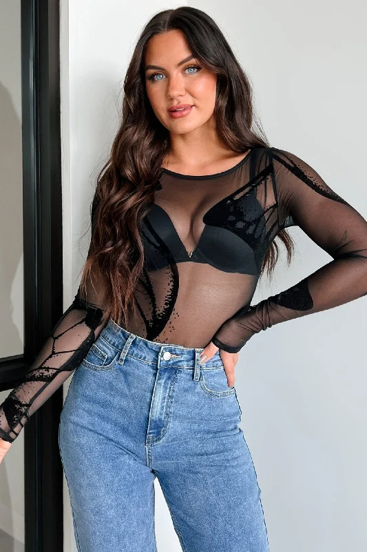 Seasonal Sale Getting Butterflies Butterfly Mesh Bodysuit (Black)