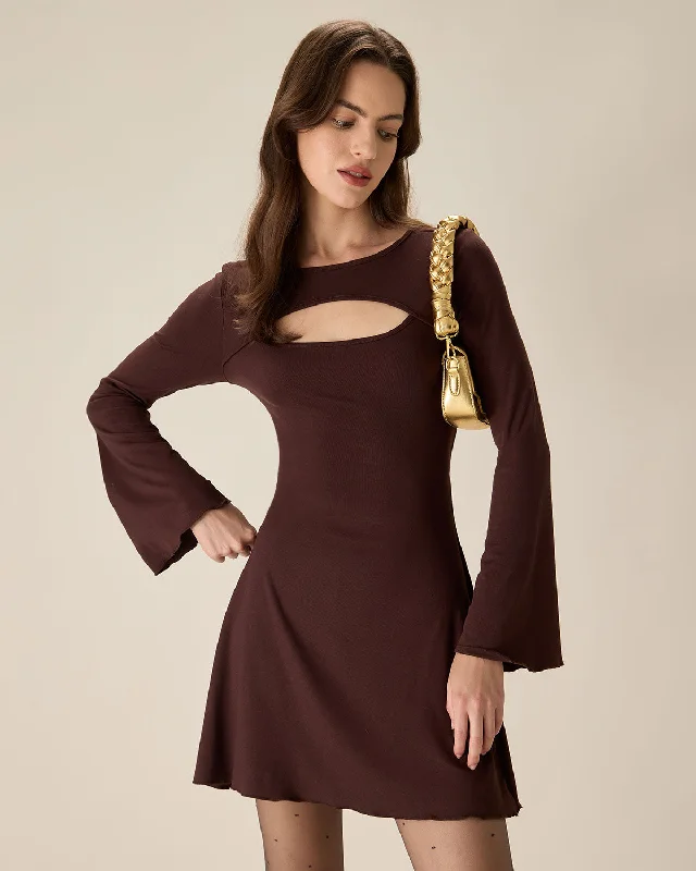 Wardrobe Update Coffee Boat Neck Cutout Sweater Dress