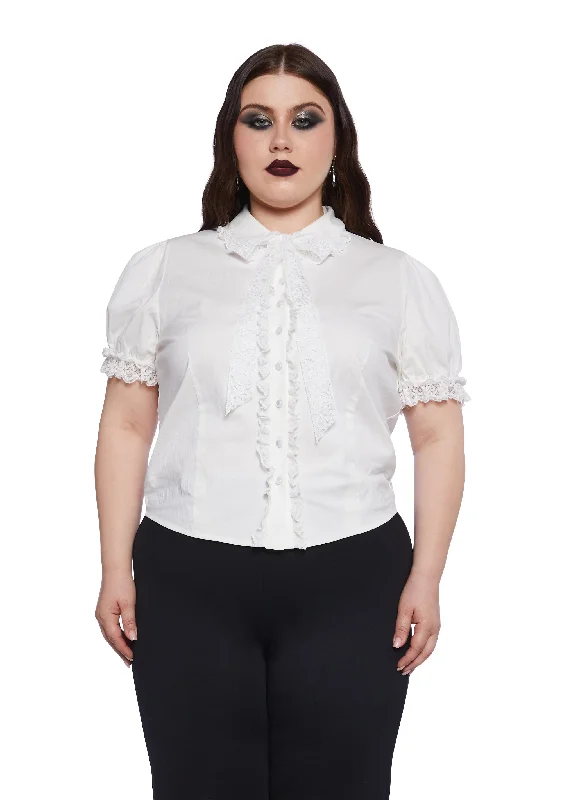 Chic Style Plus Coveted Darling Poplin Blouse - White