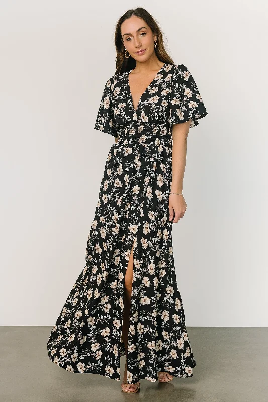 Limited Quantities Verona Smocked Maxi Dress | Black Floral