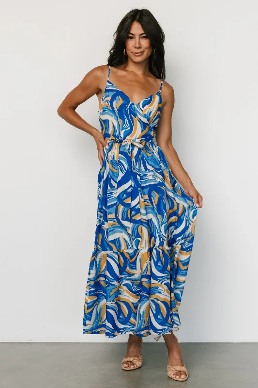 Trendy Fashion Sale Yara Wrap Dress | Blue + Gold Multi