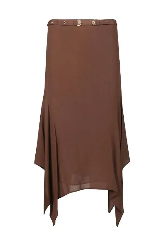 Graceful Movement Asymmetrical Midi Skirt In Chestnut