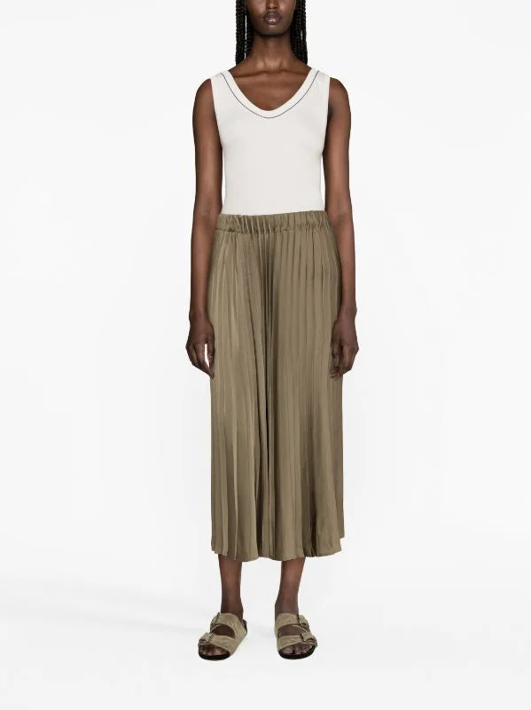 Relaxed Style Brunello Cucinelli Women's Pleated Skirt In Oliva Hunter Green