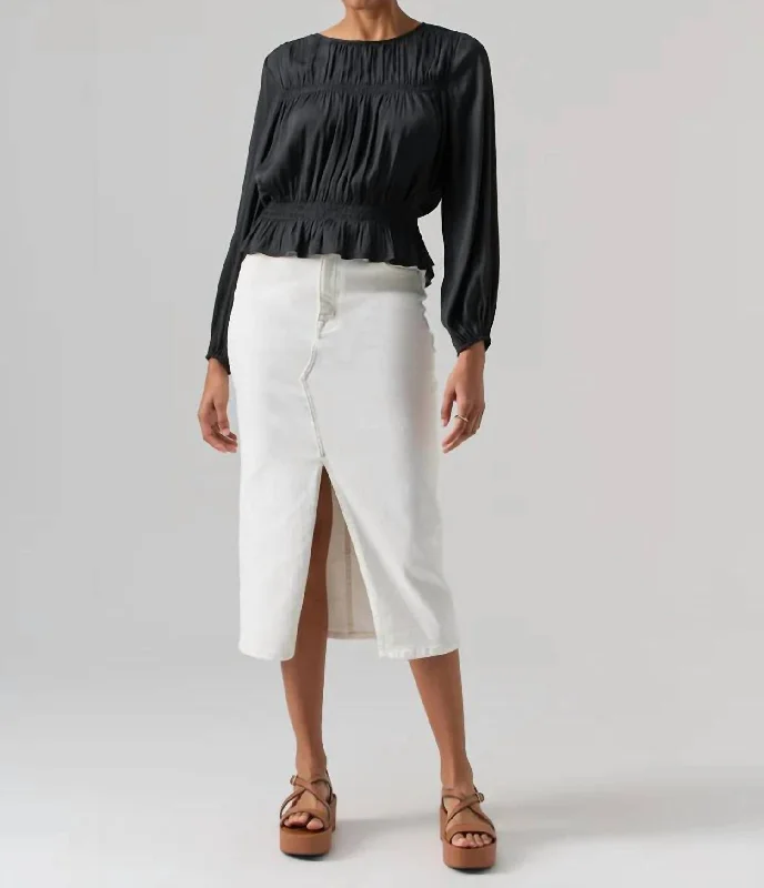 Current Trends Denim Midi Skirt In Chalk