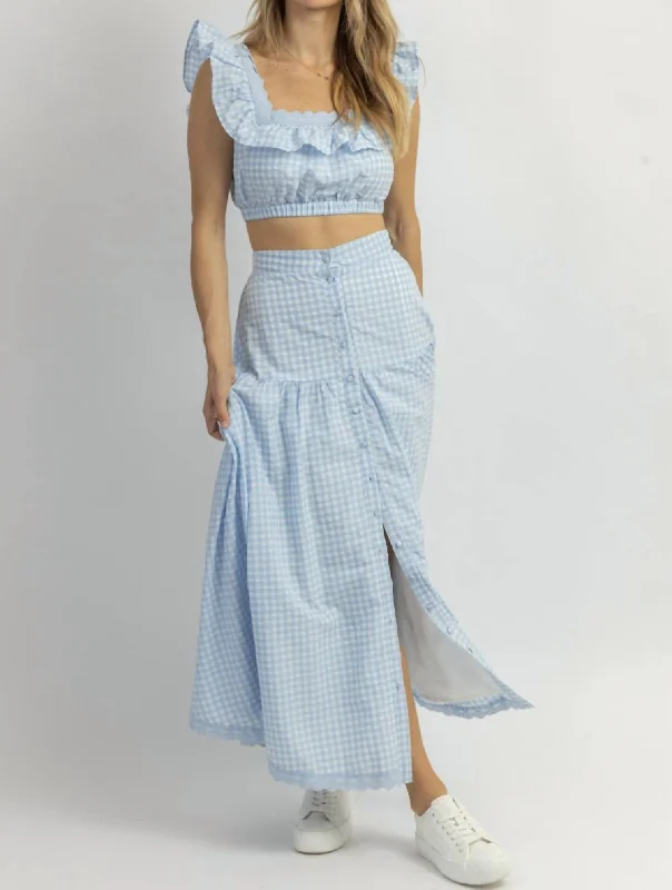 Fashionista Favorites East Side Ruffled Midi Skirt Set In Blue