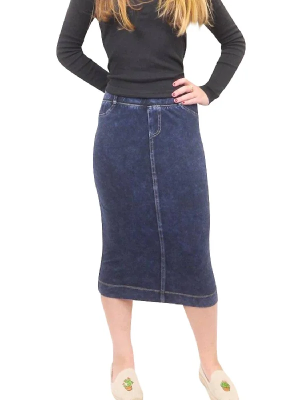 Nordic Minimalist Home Look Midi Denim Pencil Skirt In Dark Denim