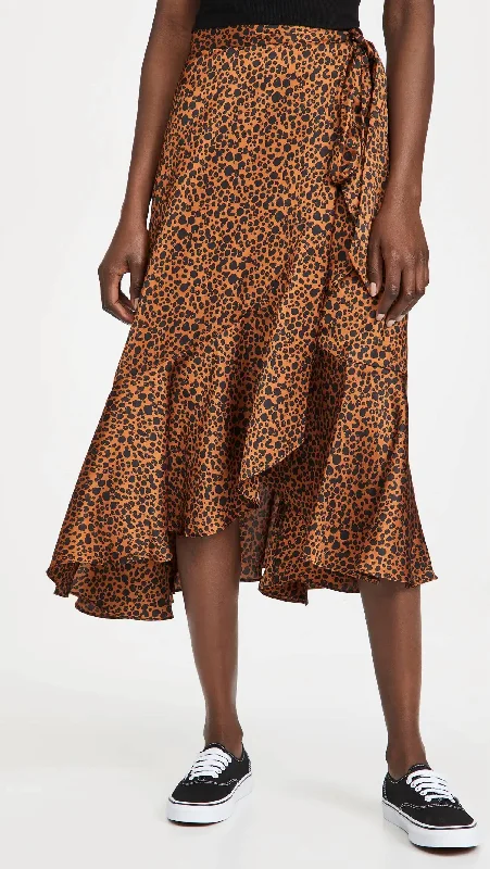 Disco - Inspired Retro Dance Look Printed Wrap Skirt In Leopard Print