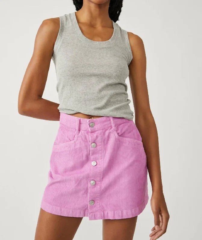 Effortless Comfort Ray Cord Mini Skirt In Bubblegum Pink