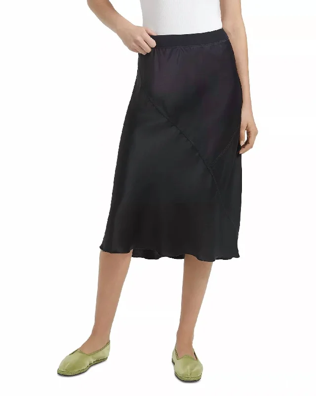 Relaxed Style Silk Pull On Midi Skirt In Black