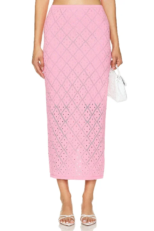 High End Fashion Solano Knit Midi Skirt In Bubble Gum