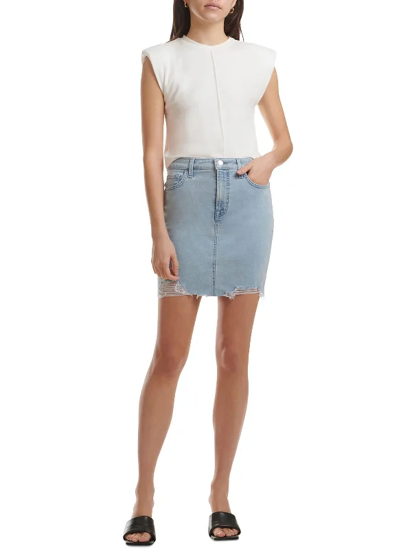 Minimalist Office - Ready Style Womens Mini Frayed Hem Denim Skirt