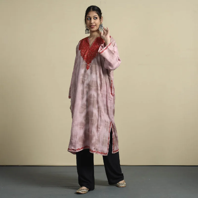 Find Your Unique Flair Pink - Shibori Tie-Dye Aari Embroidery Kashmiri Wool Pheran