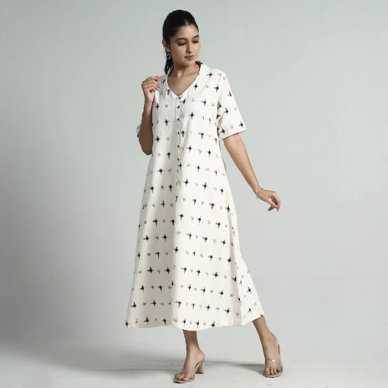 Fashion Forward Femme White - Pochampally Double Ikat Weave Cotton Dress