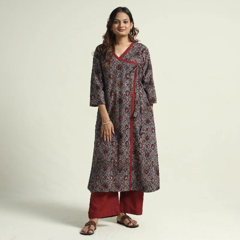 Special Offers Blue - Ajrakh Block Printed Cotton Flared Kurta with Palazzo Set