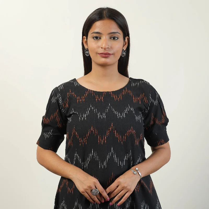 Summer Deals Black - Pochampally Ikat Weave Cotton Dress 04