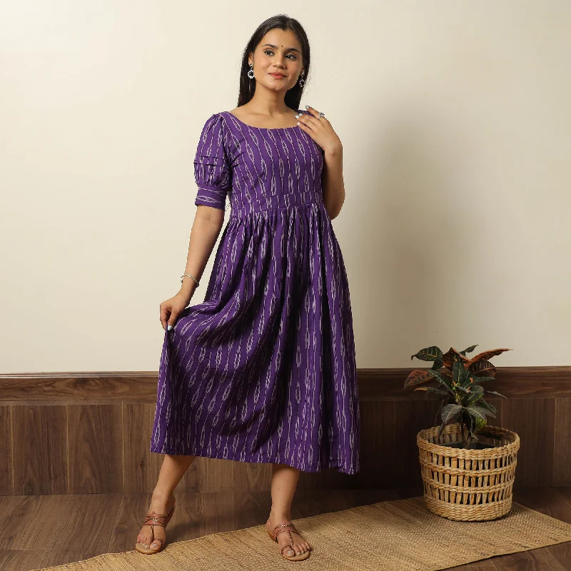 Redefining Women's Style Purple - Pochampally Ikat Weave Cotton Flared Dress 13