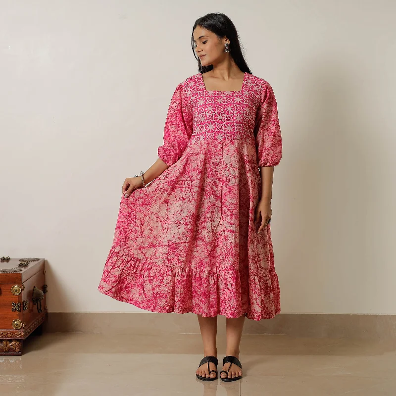 Hot Picks Pink - Hand Batik Printed Cotton Flared Dress 02