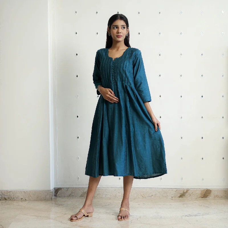 Popular Collection Rasika Dark Green Slub Silk Plain Dress