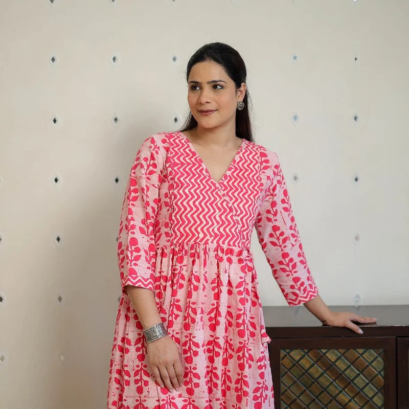 The Latest Trends Pink - Pure Cotton Angrakha Batik Print Dress 06