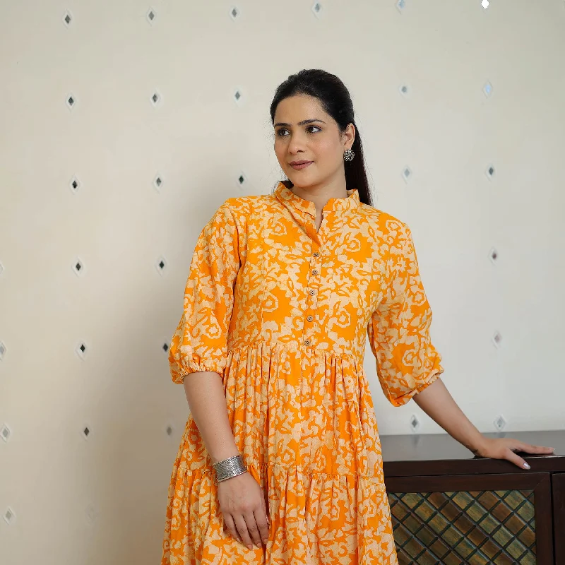 Forward Trendsetter Orange - Pure Cotton Tiered Batik Print Dress 08