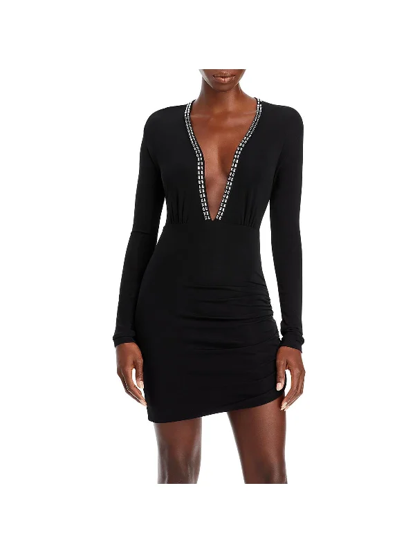 Shop Sale Items Alexi Womens Deep V-Neck Embellished Cocktail and Party Dress