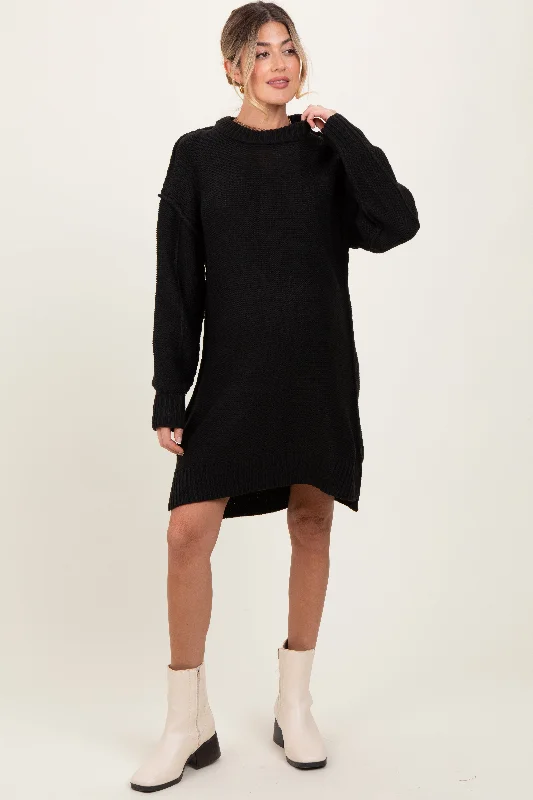 Hot Styles Black Exposed Seam Oversized Maternity Sweater Dress