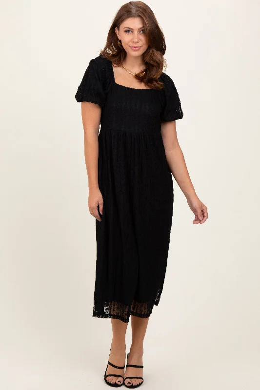 Limited Stock, Big Discounts Black Lace Overlay Square Neck Midi Dress