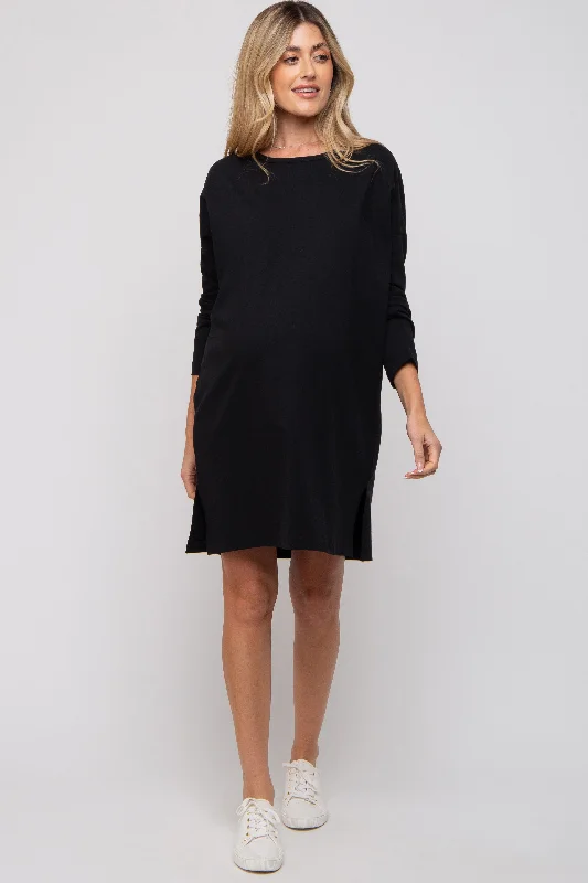 Fashion Deal Black Long Sleeve Maternity Shirt Dress