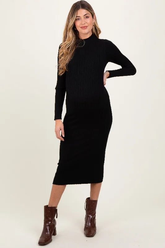 Sale Event, Prices Rock Black Mock Neck Ribbed Maternity Sweater Dress