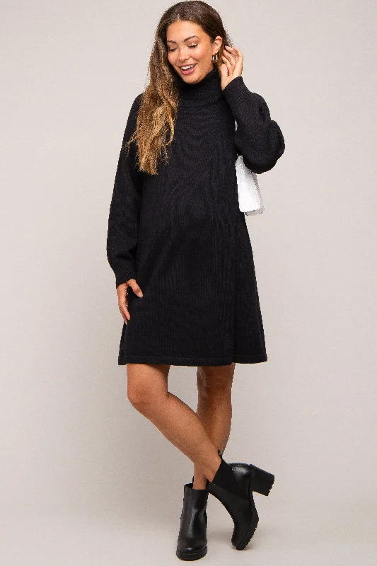 Trend Alert Black Turtleneck Long Sleeve Maternity Sweater Dress